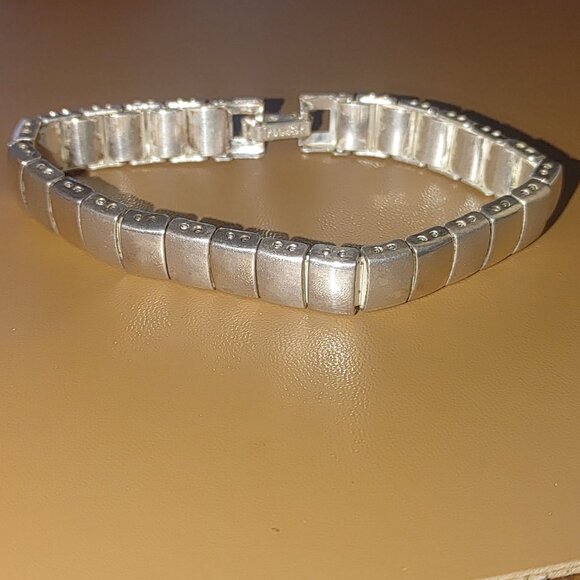 Vintage Napier Silver Tone Link Style Design Bracelet Classic MCM Stamped Frost - Picture 2 of 6